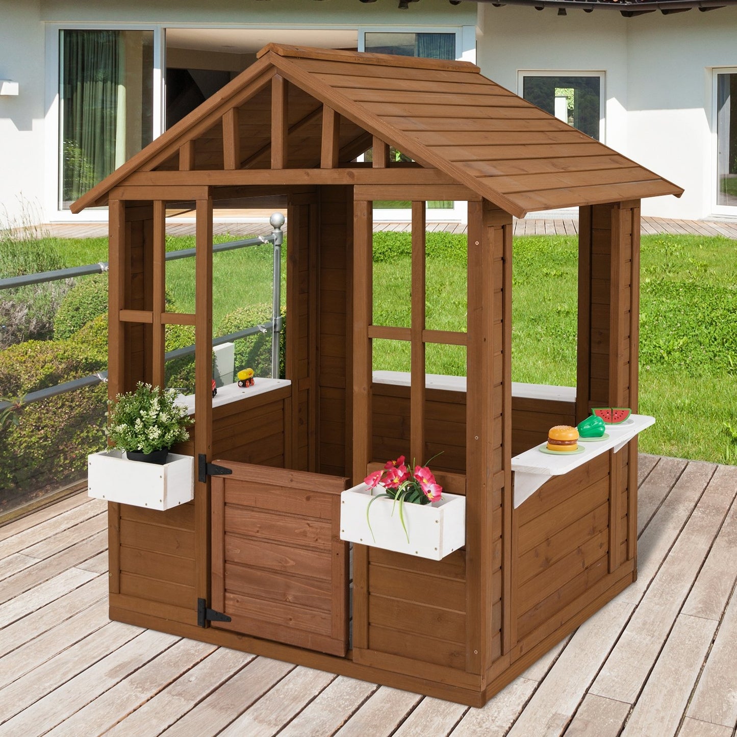 Outdoor Playhouse with Serving Stations and Door for 2+ Years Old Kids Crystal
