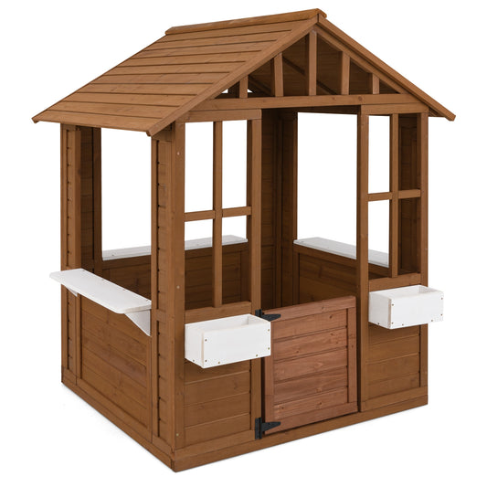 Outdoor Playhouse with Serving Stations and Door for 2+ Years Old Kids Crystal