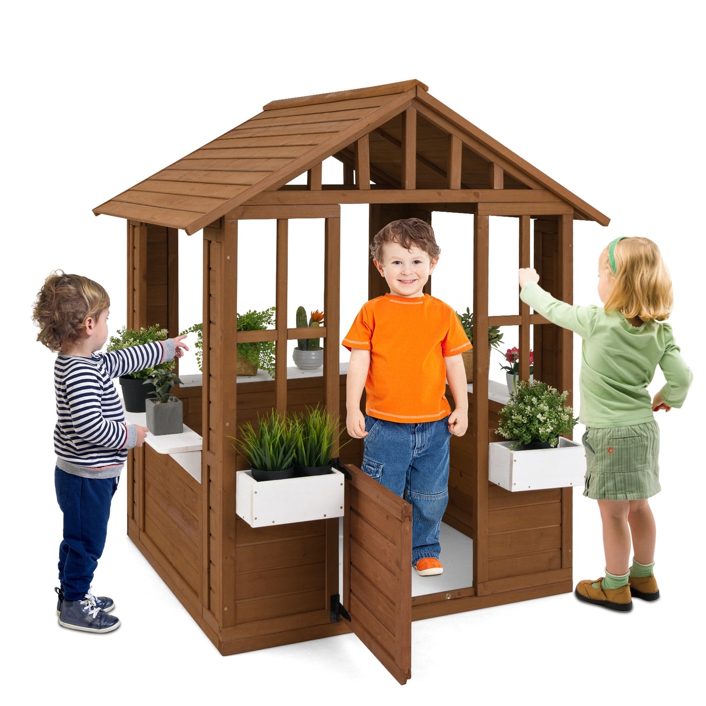 Outdoor Playhouse with Serving Stations and Door for 2+ Years Old Kids Crystal