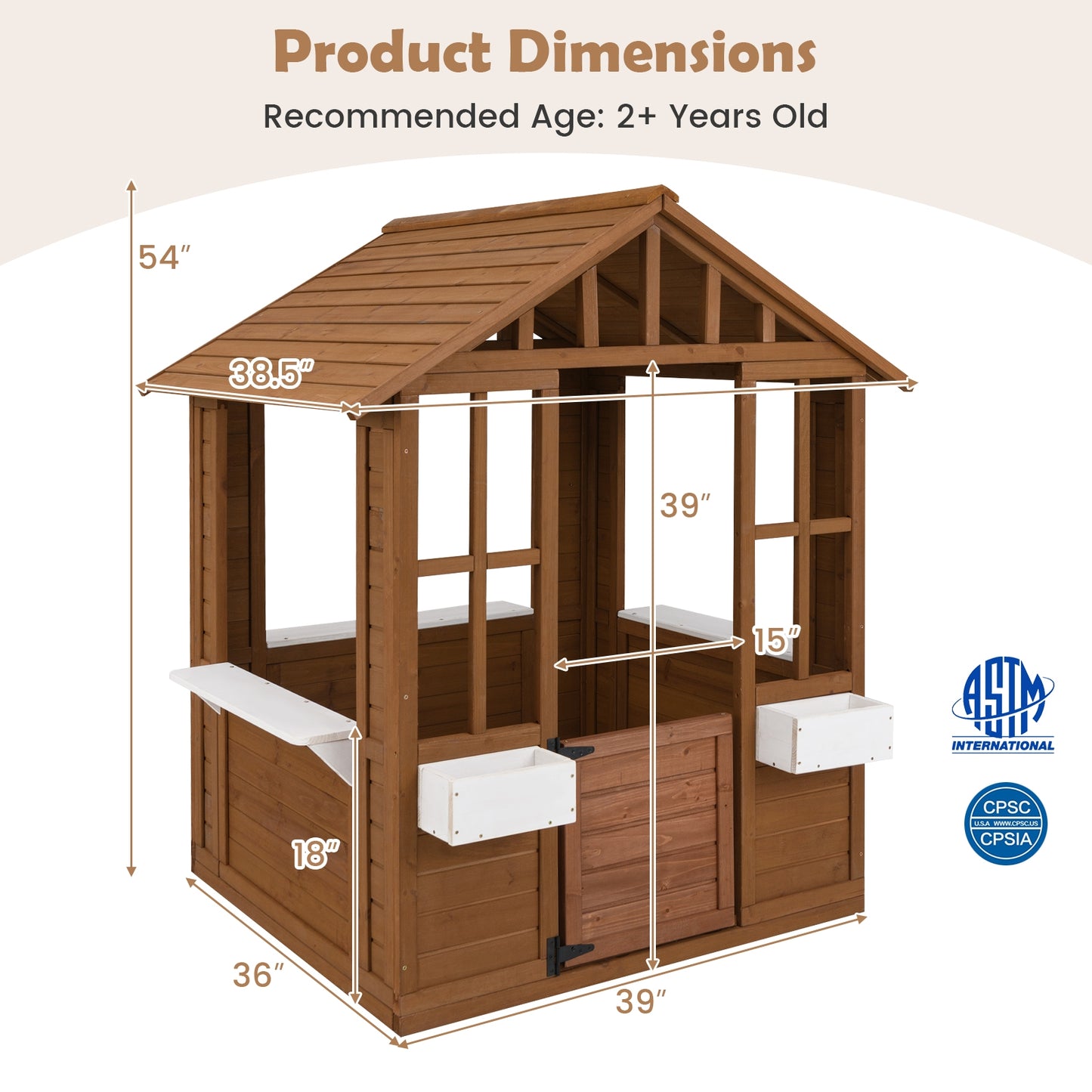 Outdoor Playhouse with Serving Stations and Door for 2+ Years Old Kids Crystal