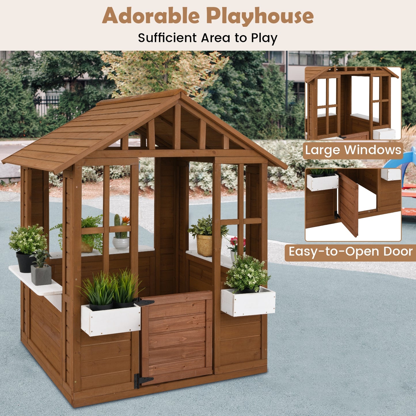 Outdoor Playhouse with Serving Stations and Door for 2+ Years Old Kids Crystal