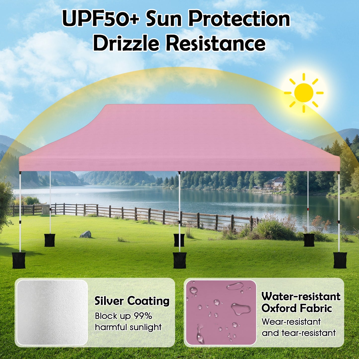 10 X 20 FT Pop up Canopy Tent Foldable Portable Outdoor Gazebo with Carry Bag-Pink Kids Crystal