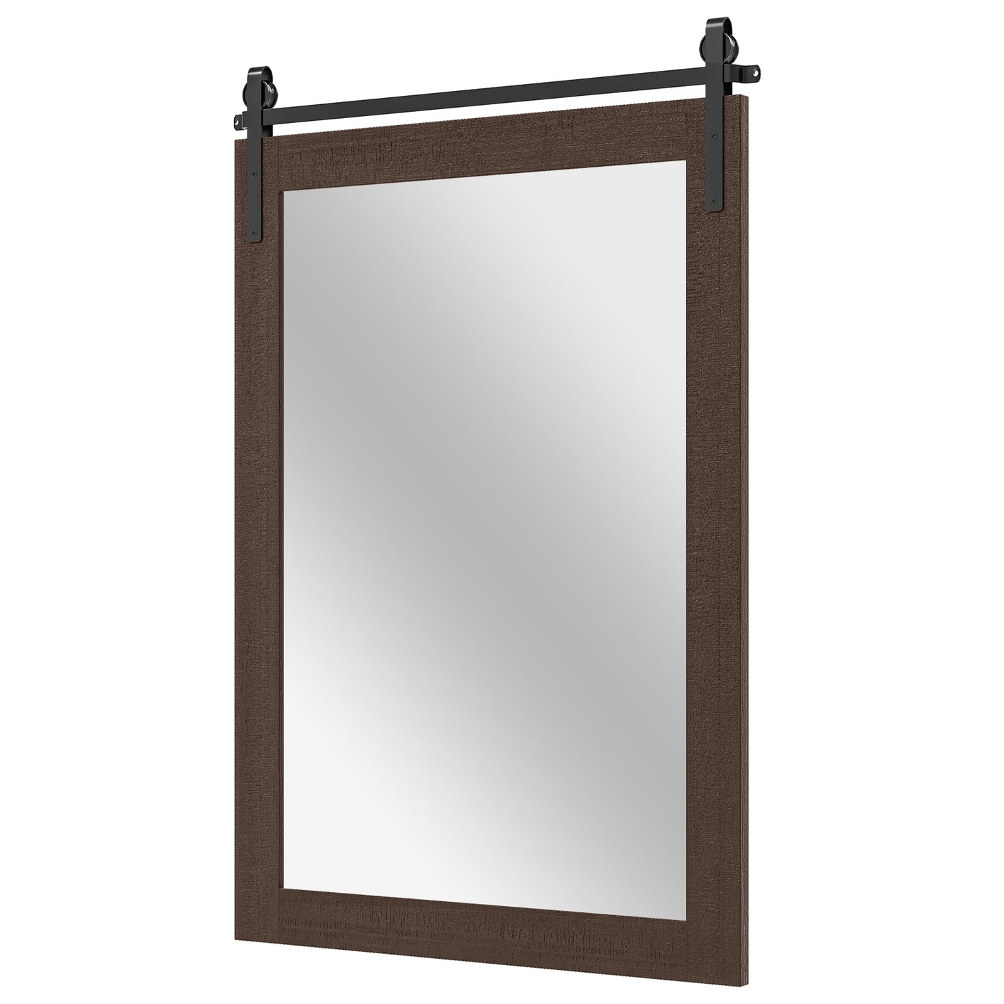 Rustic Wood Frame Barn Door Style Farmhouse Wall Mirror-Walnut Kids Crystal