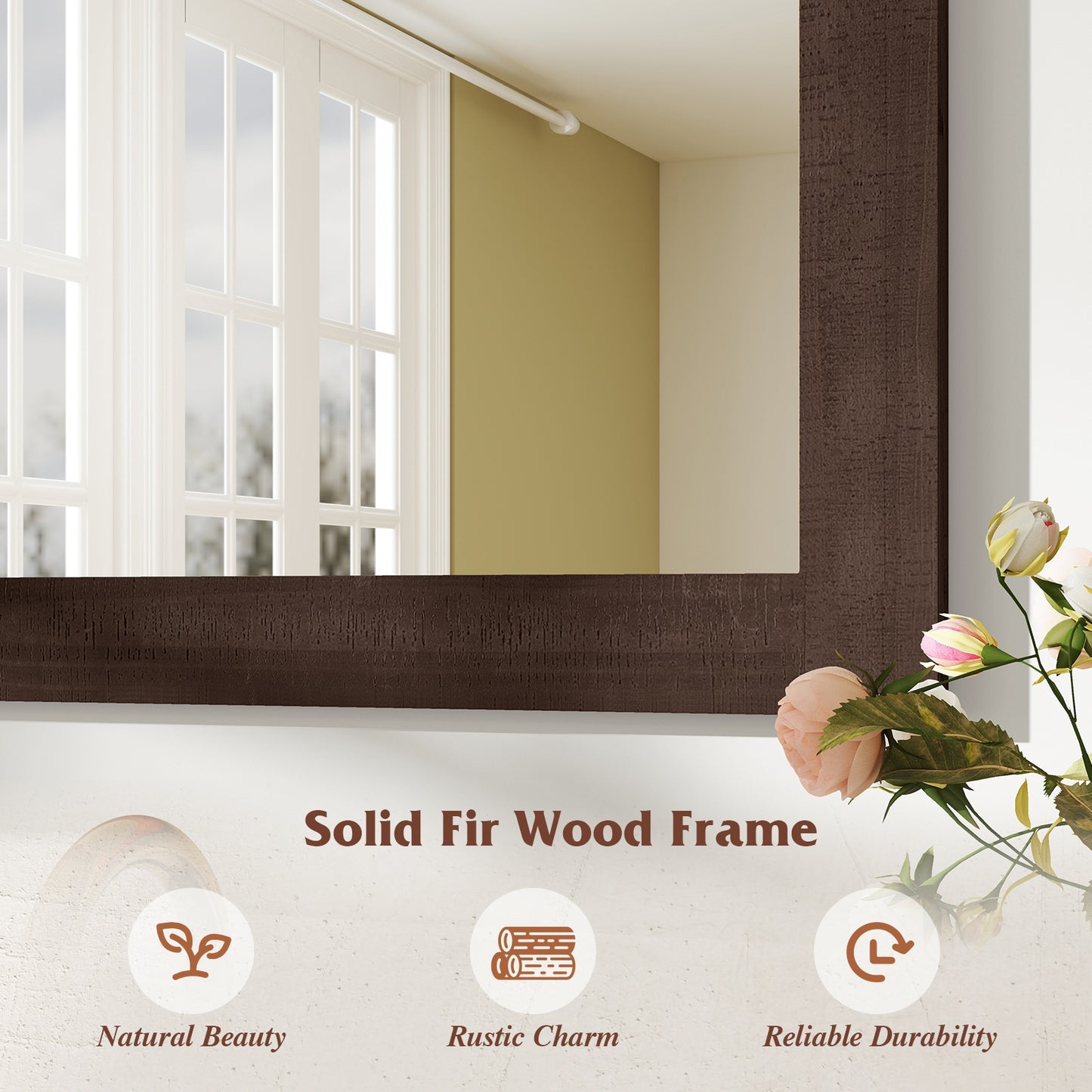 Rustic Wood Frame Barn Door Style Farmhouse Wall Mirror-Walnut Kids Crystal