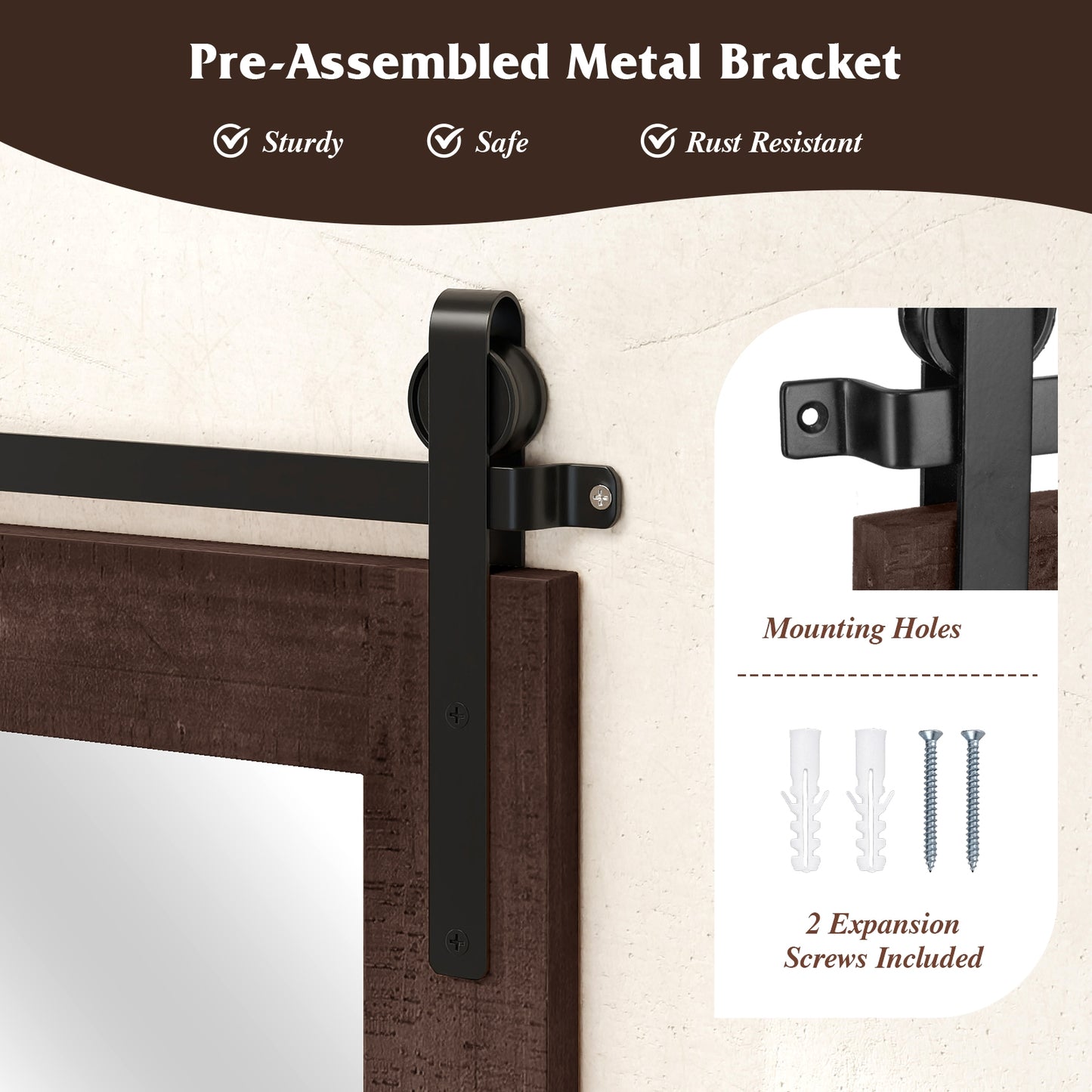 Rustic Wood Frame Barn Door Style Farmhouse Wall Mirror-Walnut Kids Crystal
