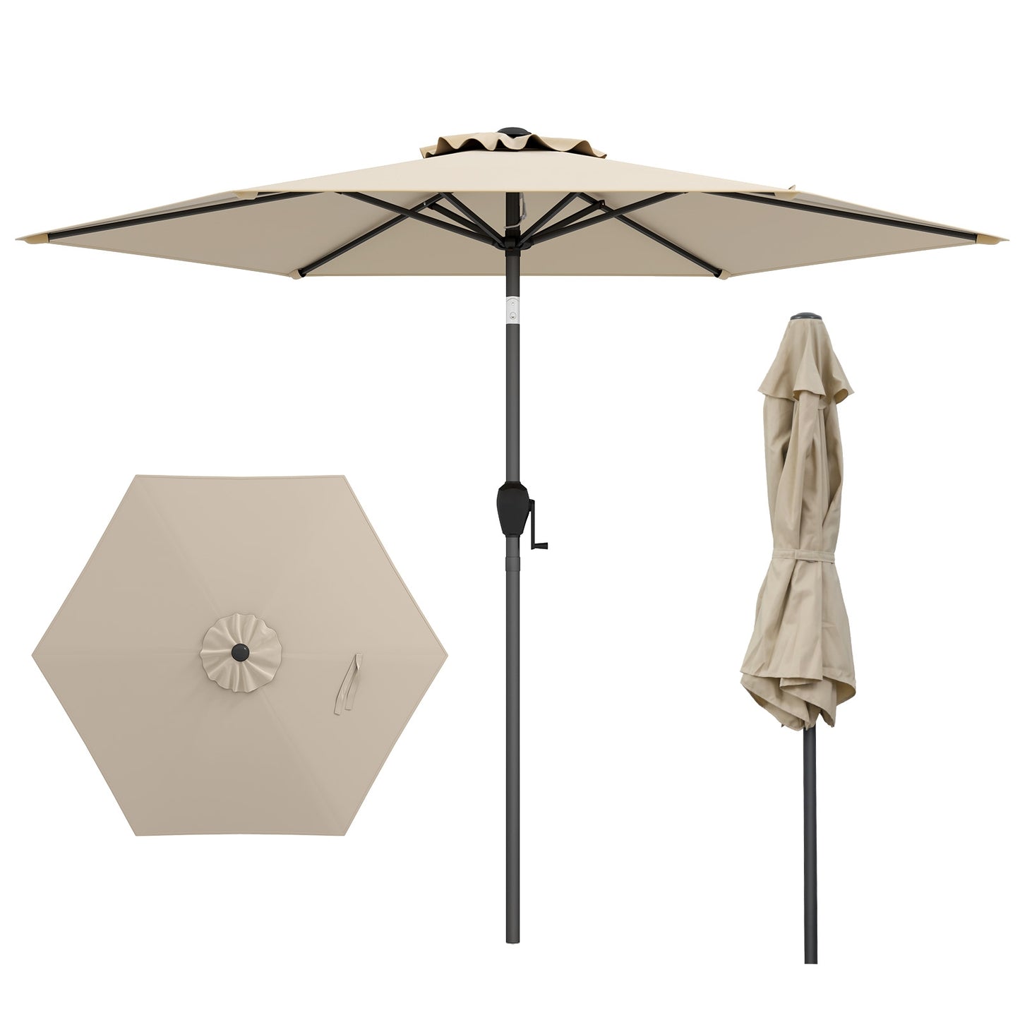 7.5 feet Outdoor Patio Heavy Duty Market Umbrella with Push Button Tilt-Beige Kids Crystal