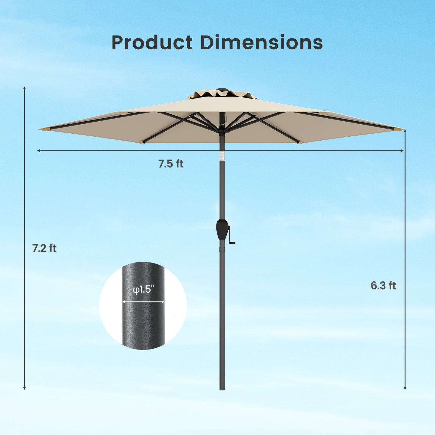 7.5 feet Outdoor Patio Heavy Duty Market Umbrella with Push Button Tilt-Beige Kids Crystal