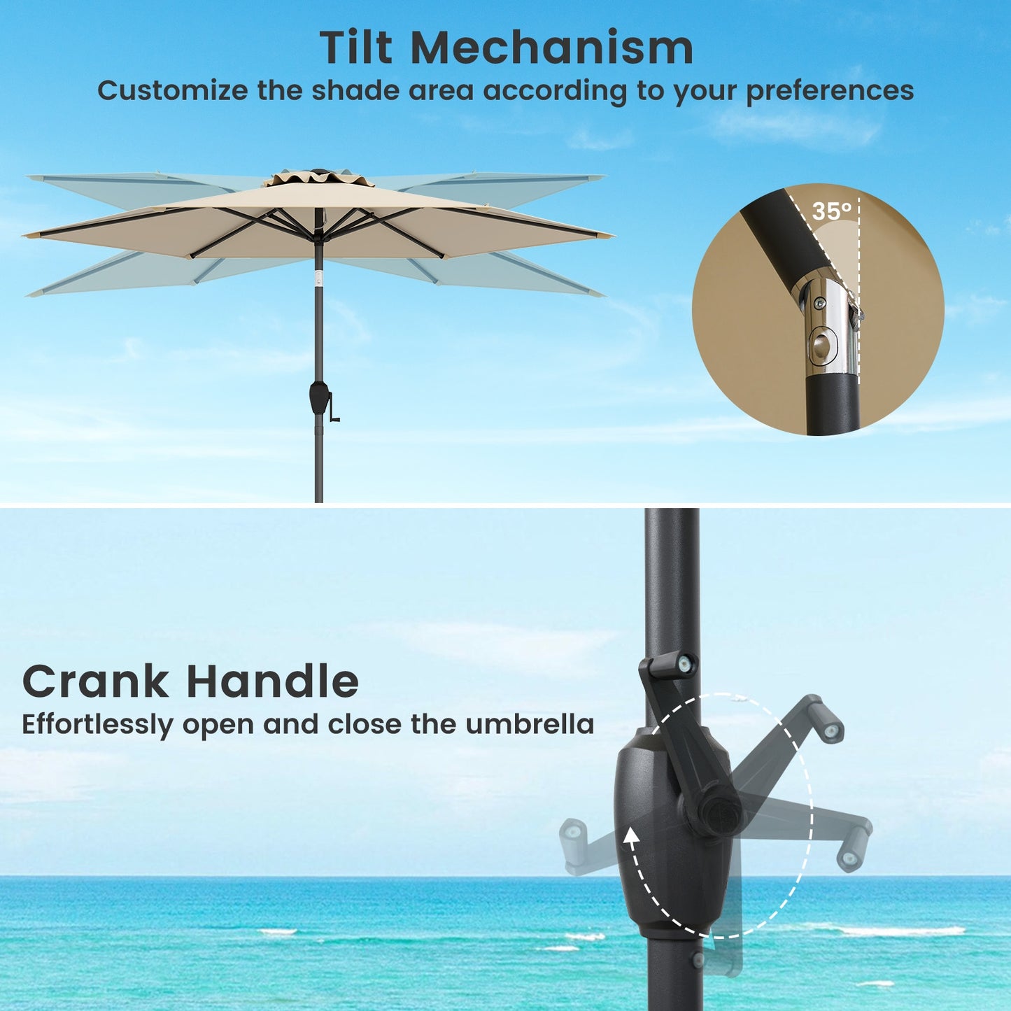 7.5 feet Outdoor Patio Heavy Duty Market Umbrella with Push Button Tilt-Beige Kids Crystal
