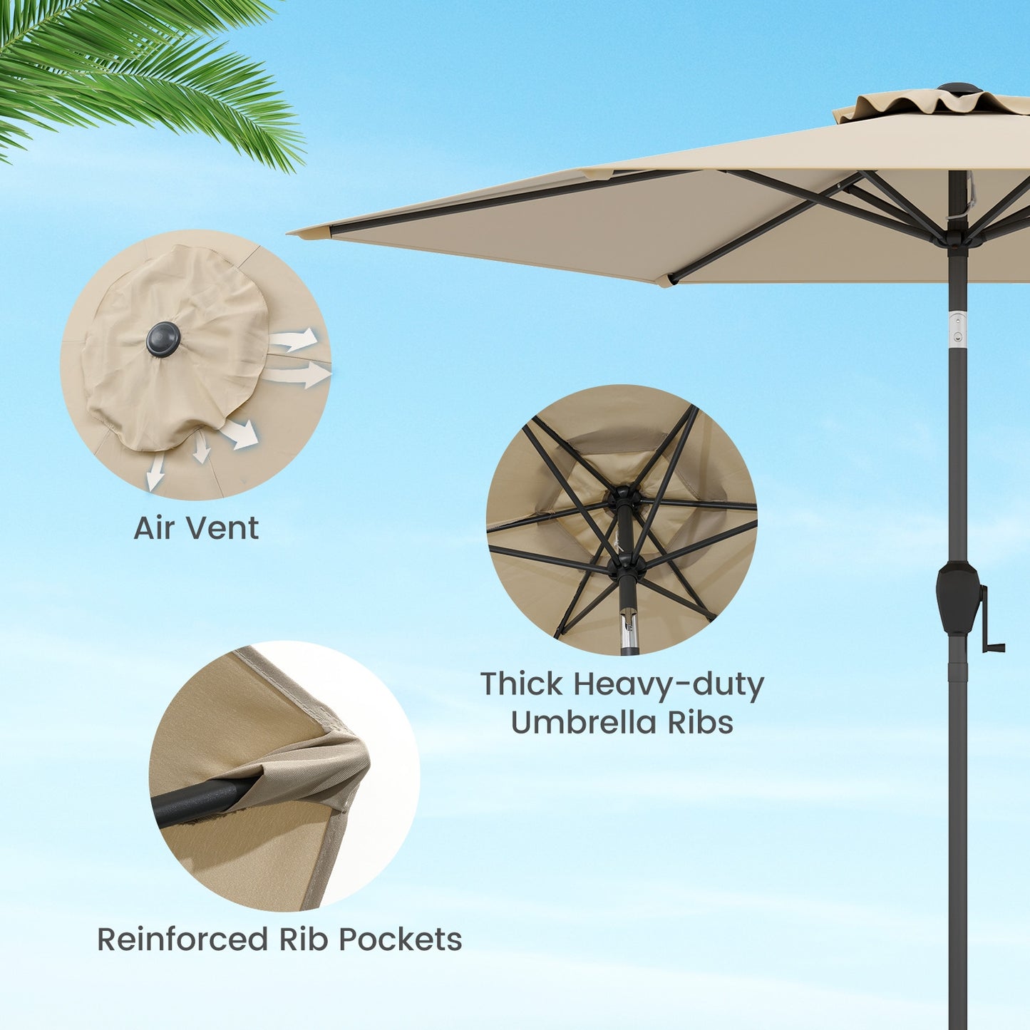 7.5 feet Outdoor Patio Heavy Duty Market Umbrella with Push Button Tilt-Beige Kids Crystal
