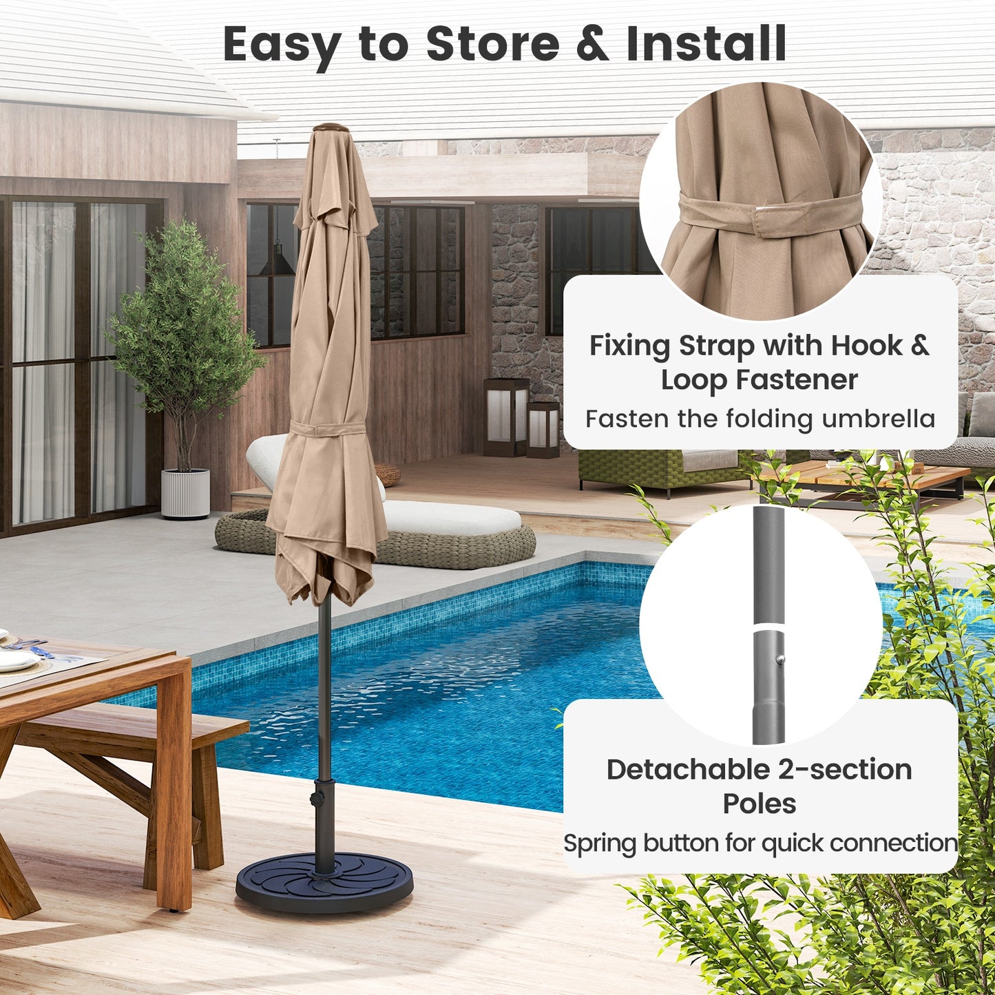 7.5 feet Outdoor Patio Heavy Duty Market Umbrella with Push Button Tilt-Tan Kids Crystal