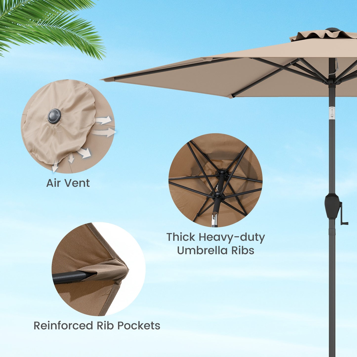 7.5 feet Outdoor Patio Heavy Duty Market Umbrella with Push Button Tilt-Tan Kids Crystal