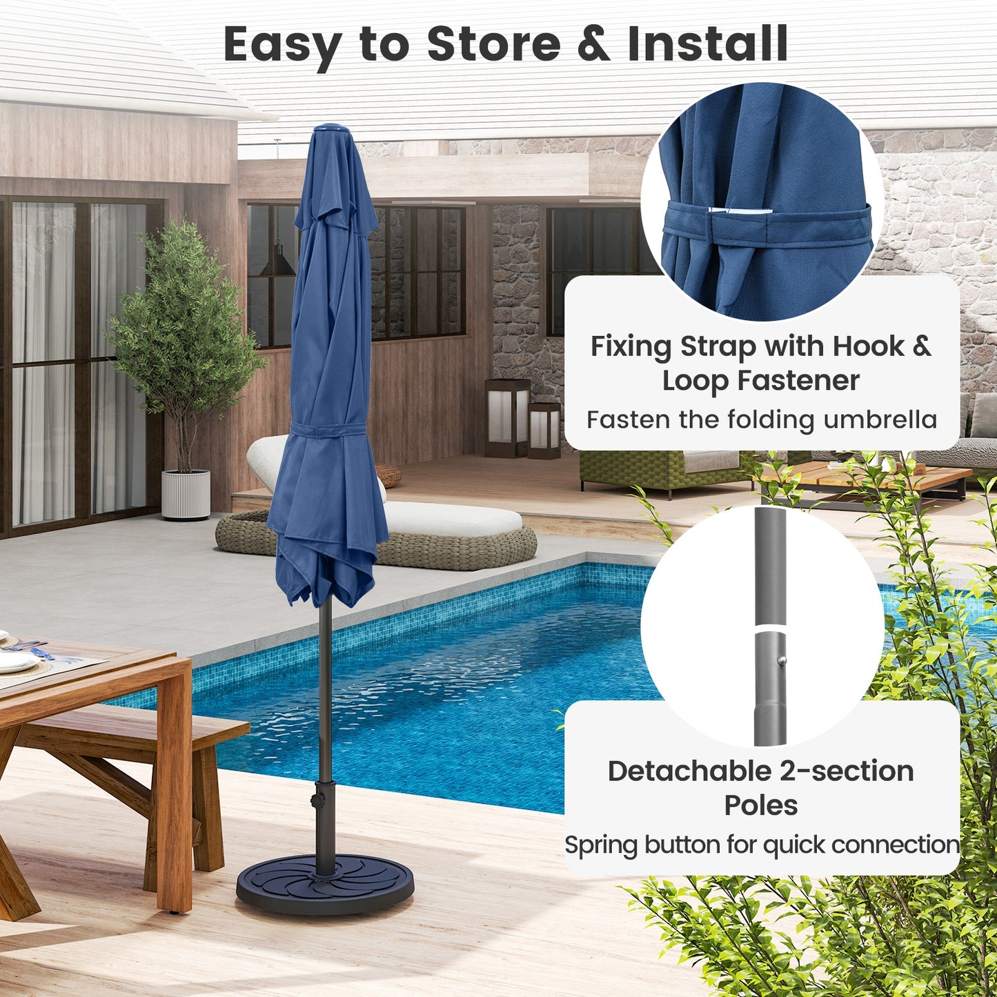 7.5 feet Outdoor Patio Heavy Duty Market Umbrella with Push Button Tilt-Navy Kids Crystal