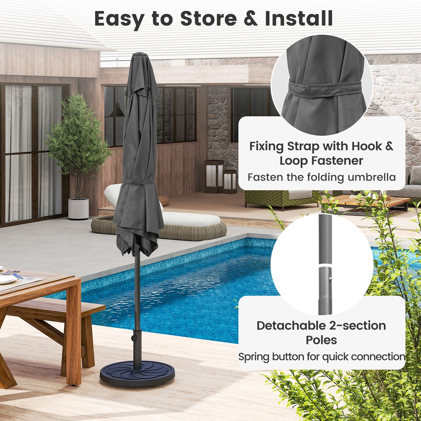 7.5 feet Outdoor Patio Heavy Duty Market Umbrella with Push Button Tilt-Gray Kids Crystal
