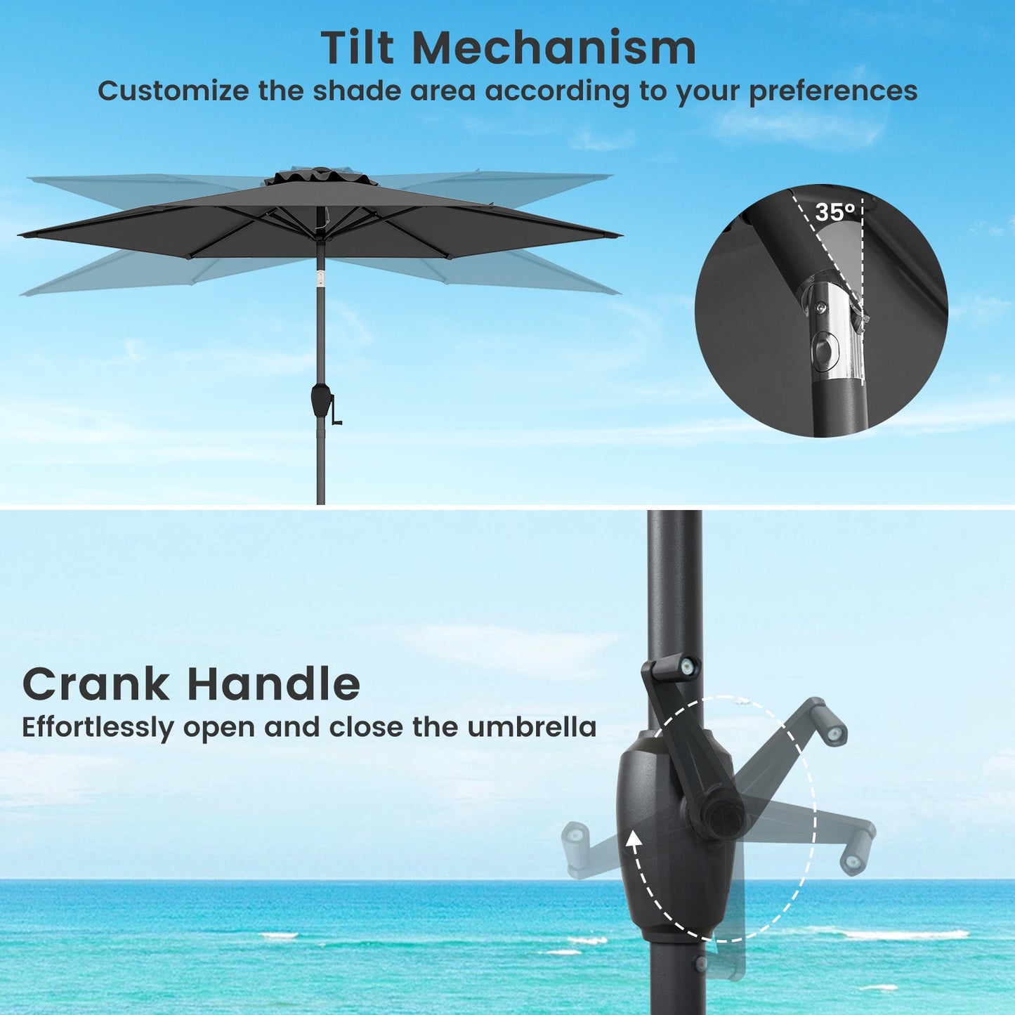 7.5 feet Outdoor Patio Heavy Duty Market Umbrella with Push Button Tilt-Gray Kids Crystal