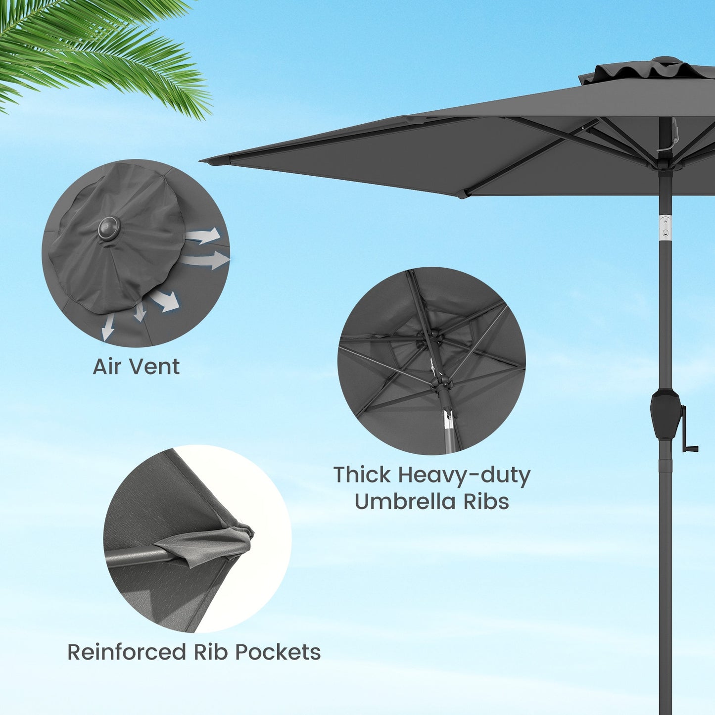 7.5 feet Outdoor Patio Heavy Duty Market Umbrella with Push Button Tilt-Gray Kids Crystal