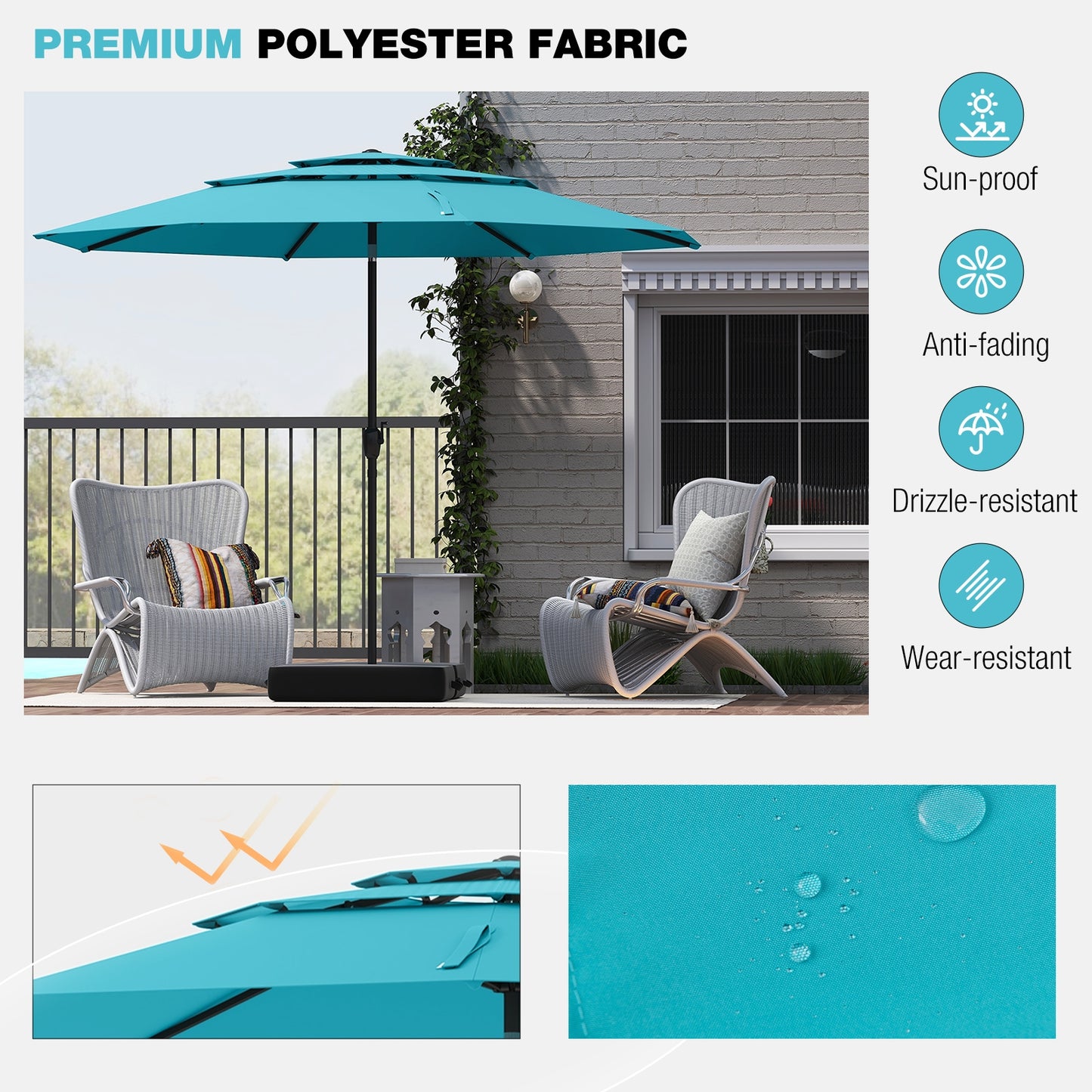 10 ft 3-tier Vented Patio Umbrella with Push Button Tilt-Green Kids Crystal