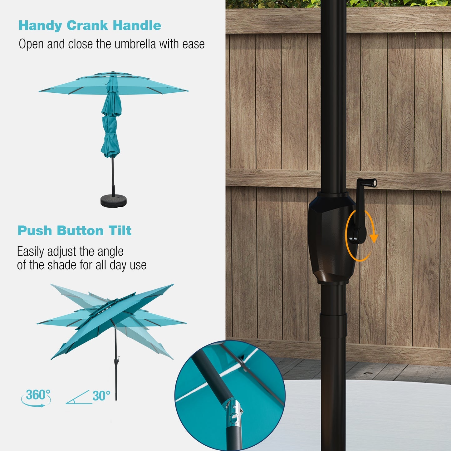 10 ft 3-tier Vented Patio Umbrella with Push Button Tilt-Green Kids Crystal