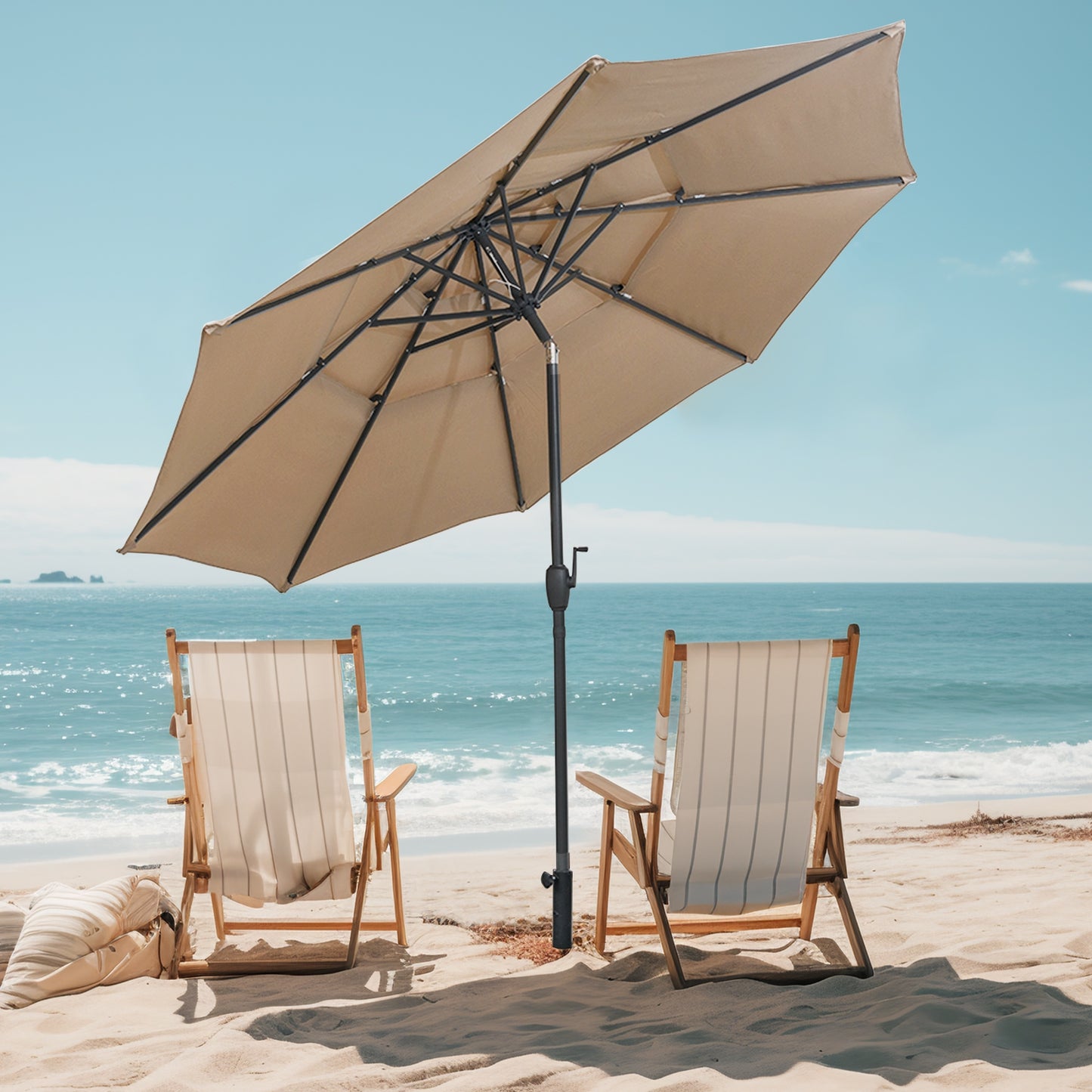 10 ft 3-tier Vented Patio Umbrella with Push Button Tilt-Brown Kids Crystal