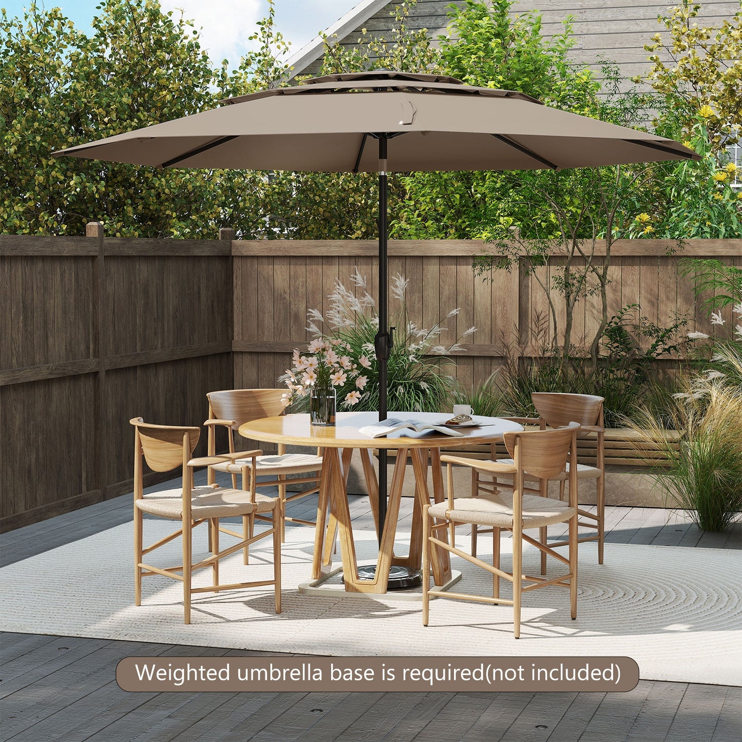 10 ft 3-tier Vented Patio Umbrella with Push Button Tilt-Brown Kids Crystal