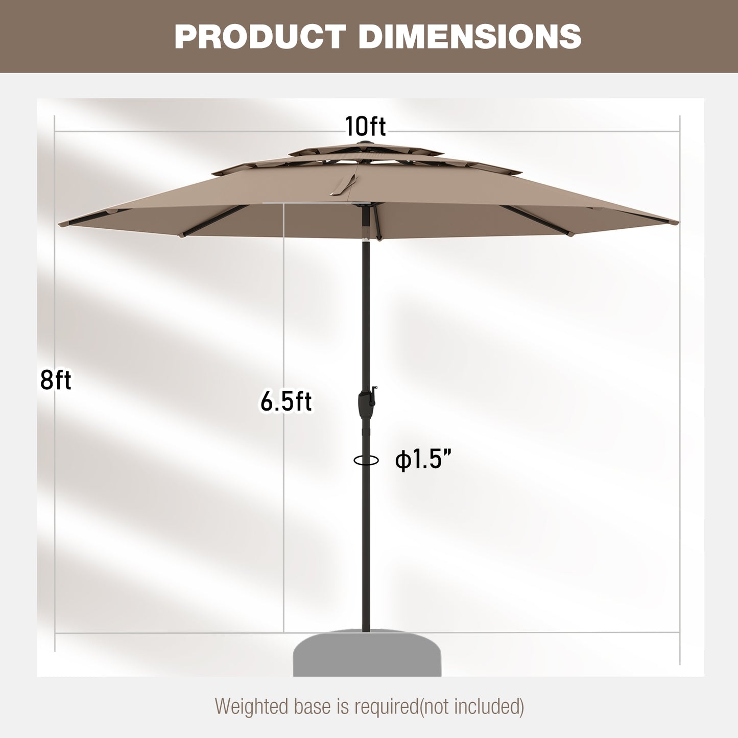 10 ft 3-tier Vented Patio Umbrella with Push Button Tilt-Brown Kids Crystal
