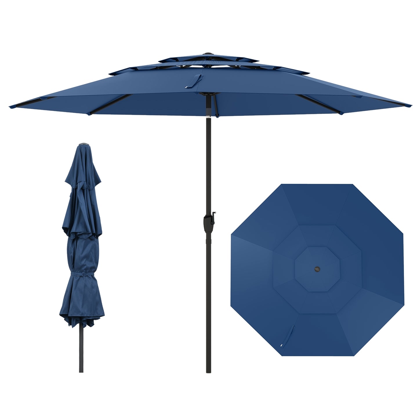 10 ft 3-tier Vented Patio Umbrella with Push Button Tilt-Navy Kids Crystal