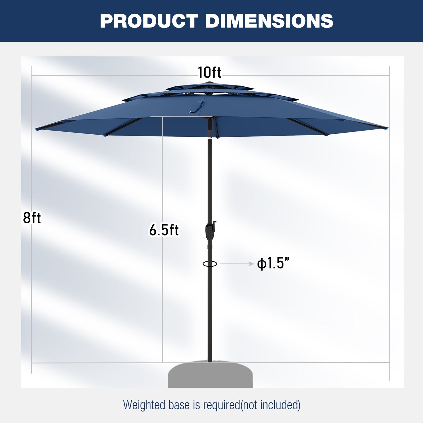 10 ft 3-tier Vented Patio Umbrella with Push Button Tilt-Navy Kids Crystal