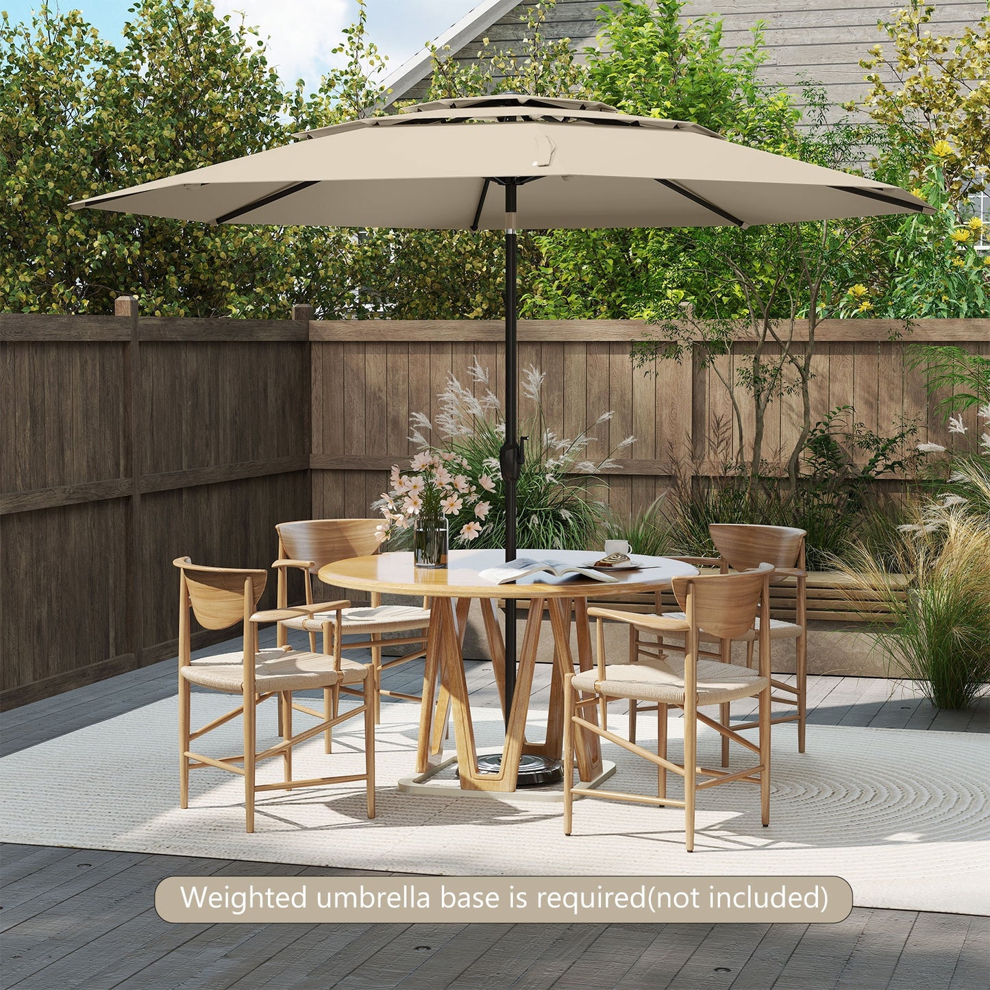 10 ft 3-tier Vented Patio Umbrella with Push Button Tilt-Beige Kids Crystal
