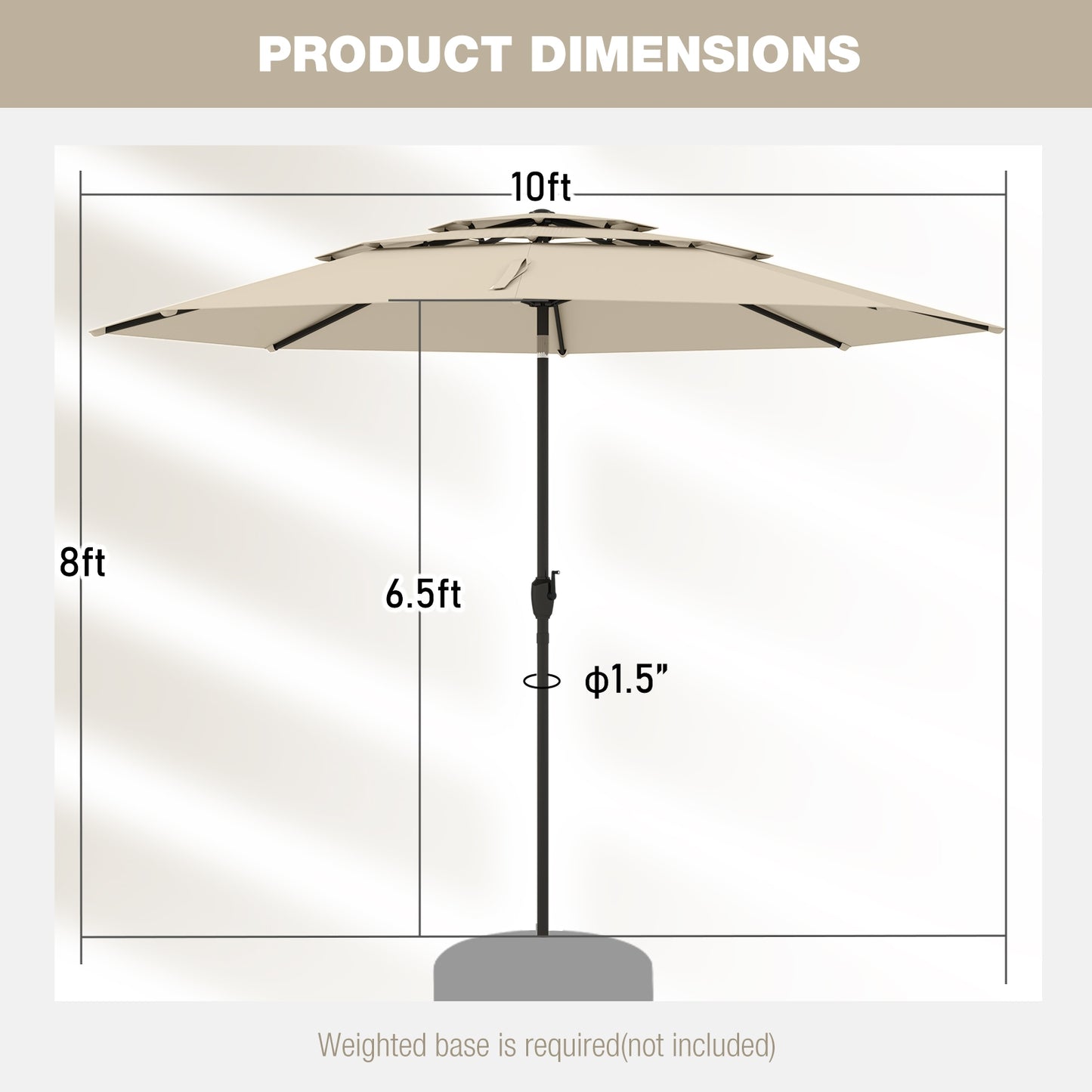 10 ft 3-tier Vented Patio Umbrella with Push Button Tilt-Beige Kids Crystal
