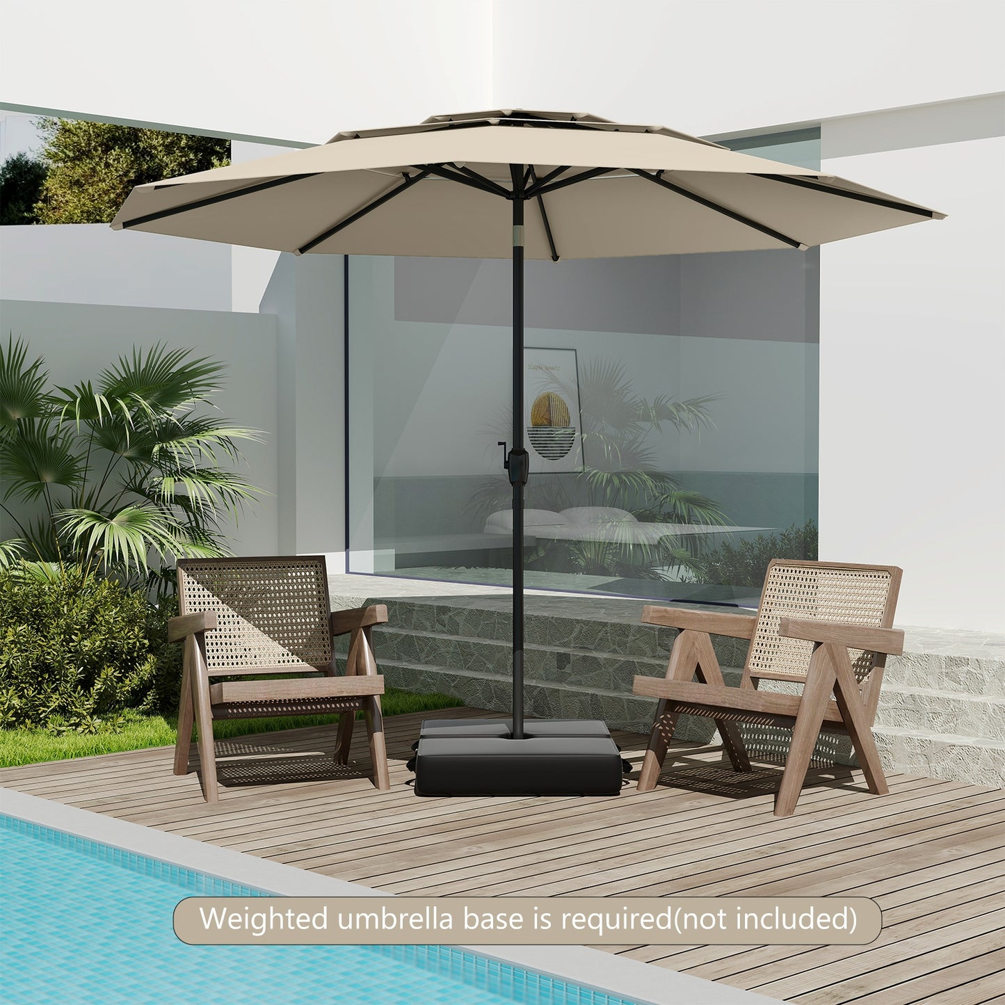 10 ft 3-tier Vented Patio Umbrella with Push Button Tilt-Beige Kids Crystal