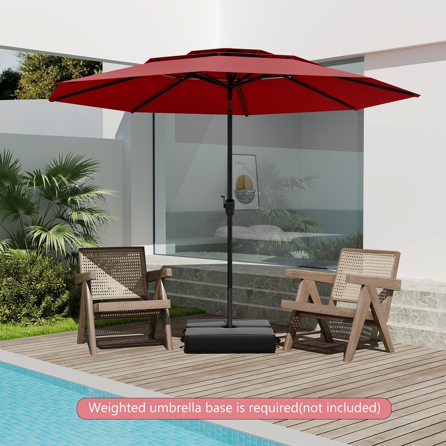 10 ft 3-tier Vented Patio Umbrella with Push Button Tilt-Red Kids Crystal