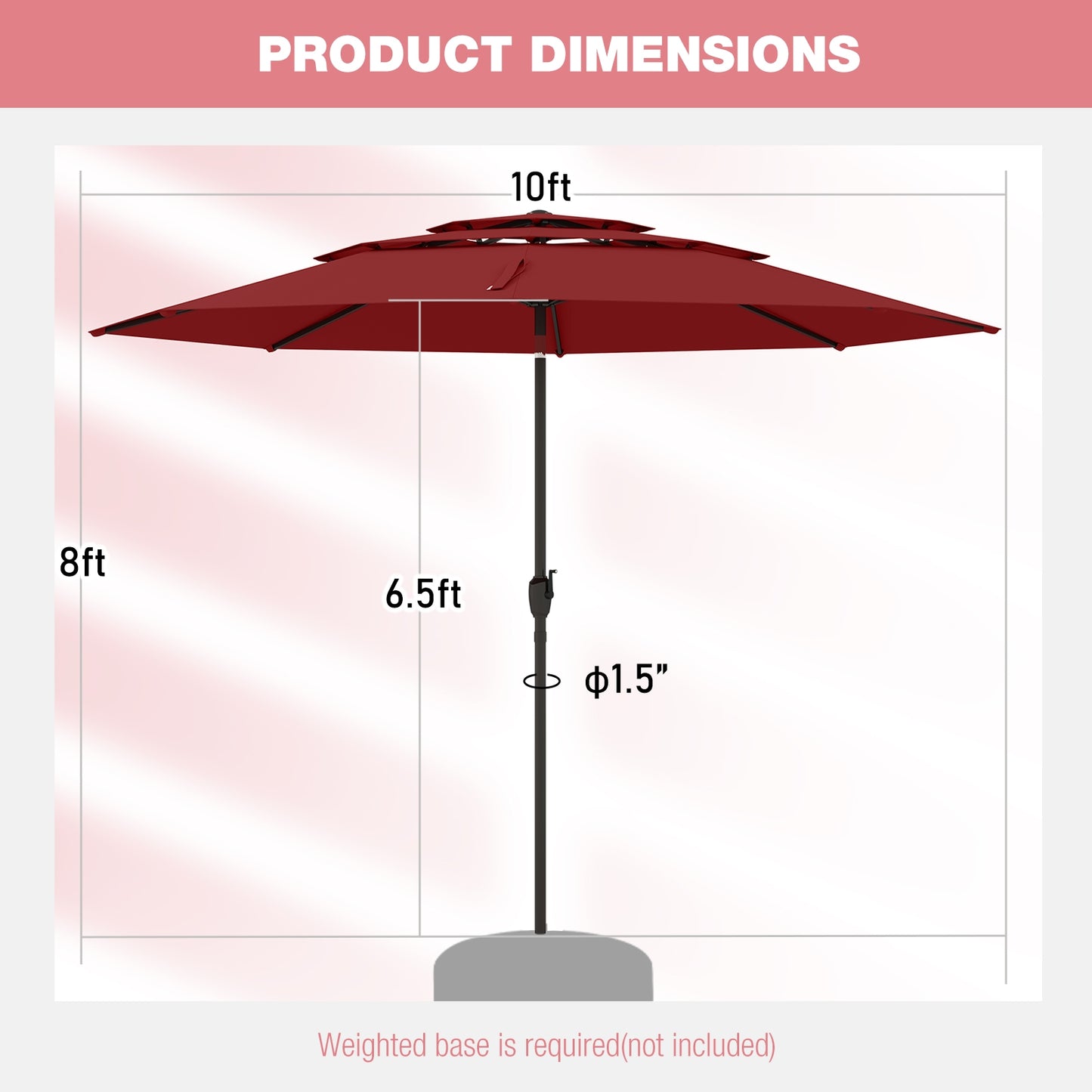 10 ft 3-tier Vented Patio Umbrella with Push Button Tilt-Red Kids Crystal