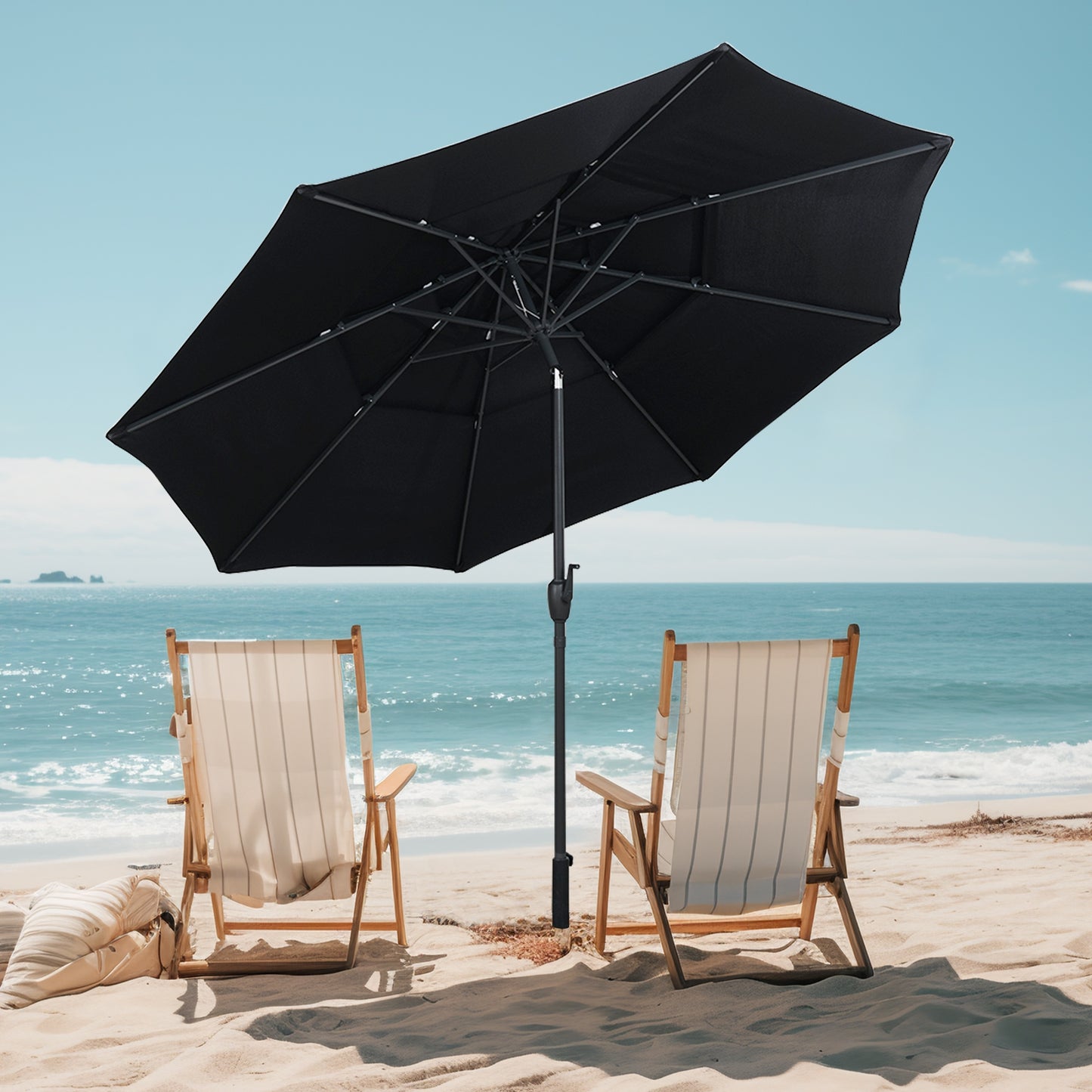 10 ft 3-tier Vented Patio Umbrella with Push Button Tilt-Black Kids Crystal
