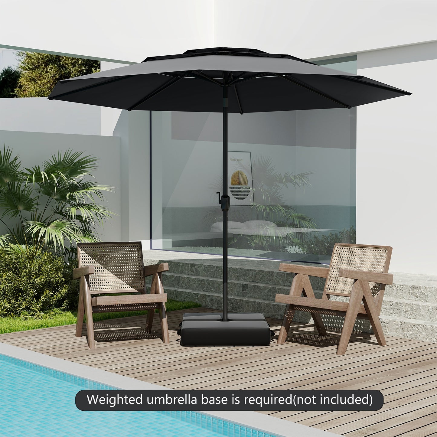 10 ft 3-tier Vented Patio Umbrella with Push Button Tilt-Black Kids Crystal