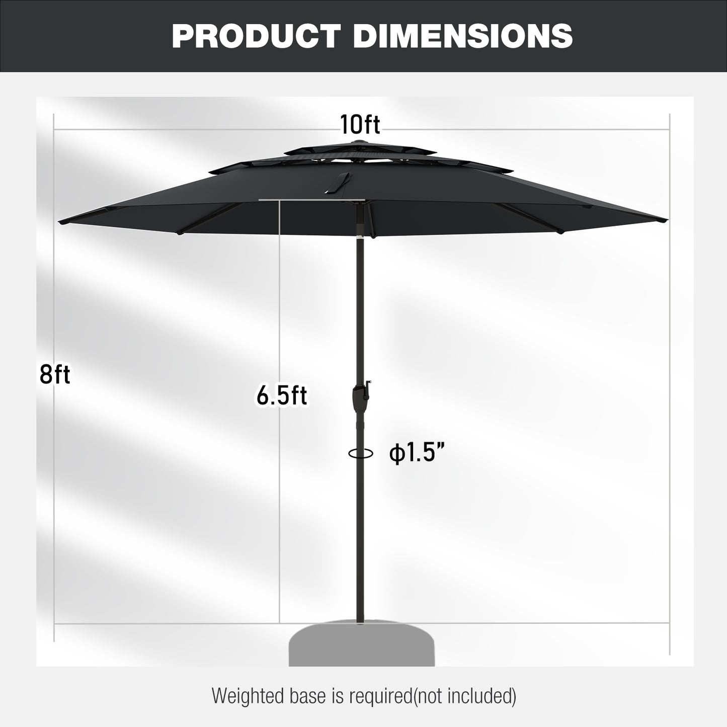 10 ft 3-tier Vented Patio Umbrella with Push Button Tilt-Black Kids Crystal