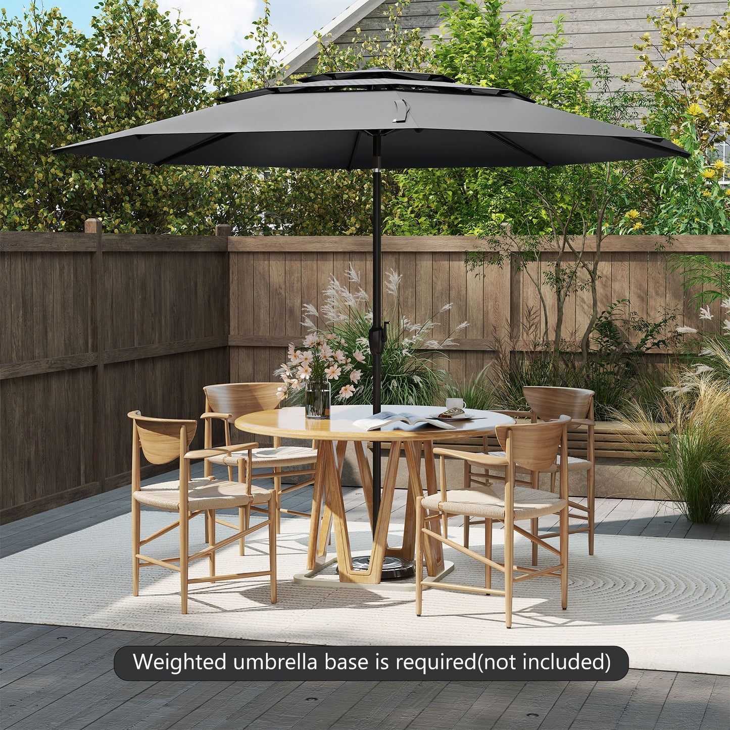 10 ft 3-tier Vented Patio Umbrella with Push Button Tilt-Black Kids Crystal