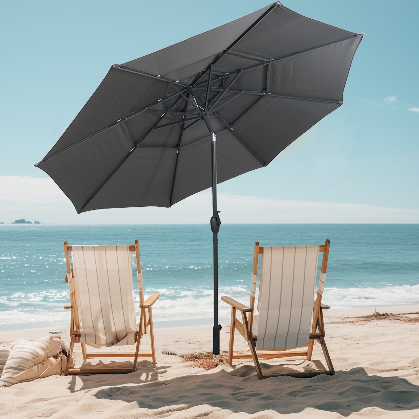 10 ft 3-tier Vented Patio Umbrella with Push Button Tilt-Gray Kids Crystal