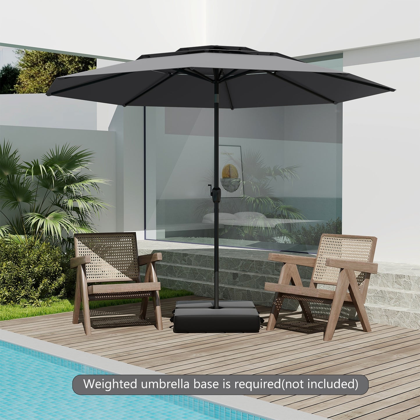 10 ft 3-tier Vented Patio Umbrella with Push Button Tilt-Gray Kids Crystal