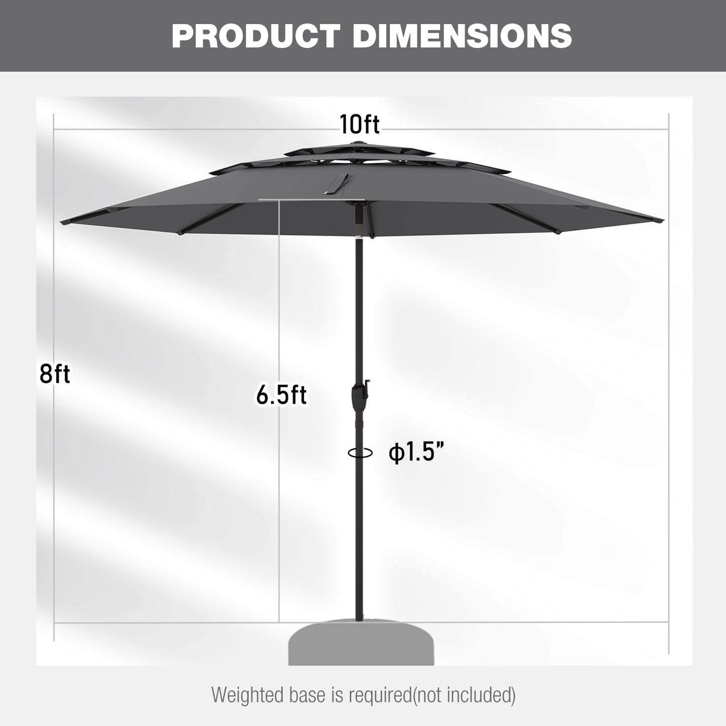 10 ft 3-tier Vented Patio Umbrella with Push Button Tilt-Gray Kids Crystal