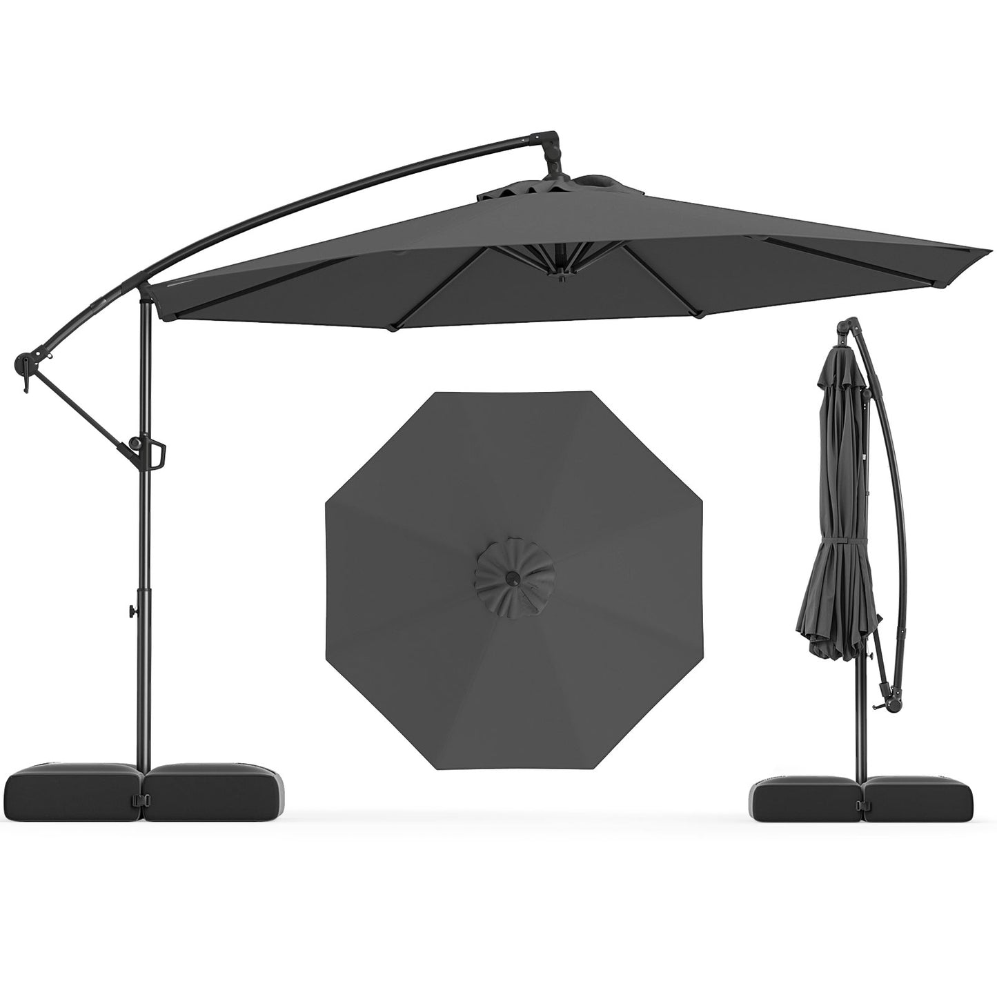 10 Feet Offset Hanging Umbrella with Base Patio Cantilever Umbrella with Tilt-Gray Kids Crystal