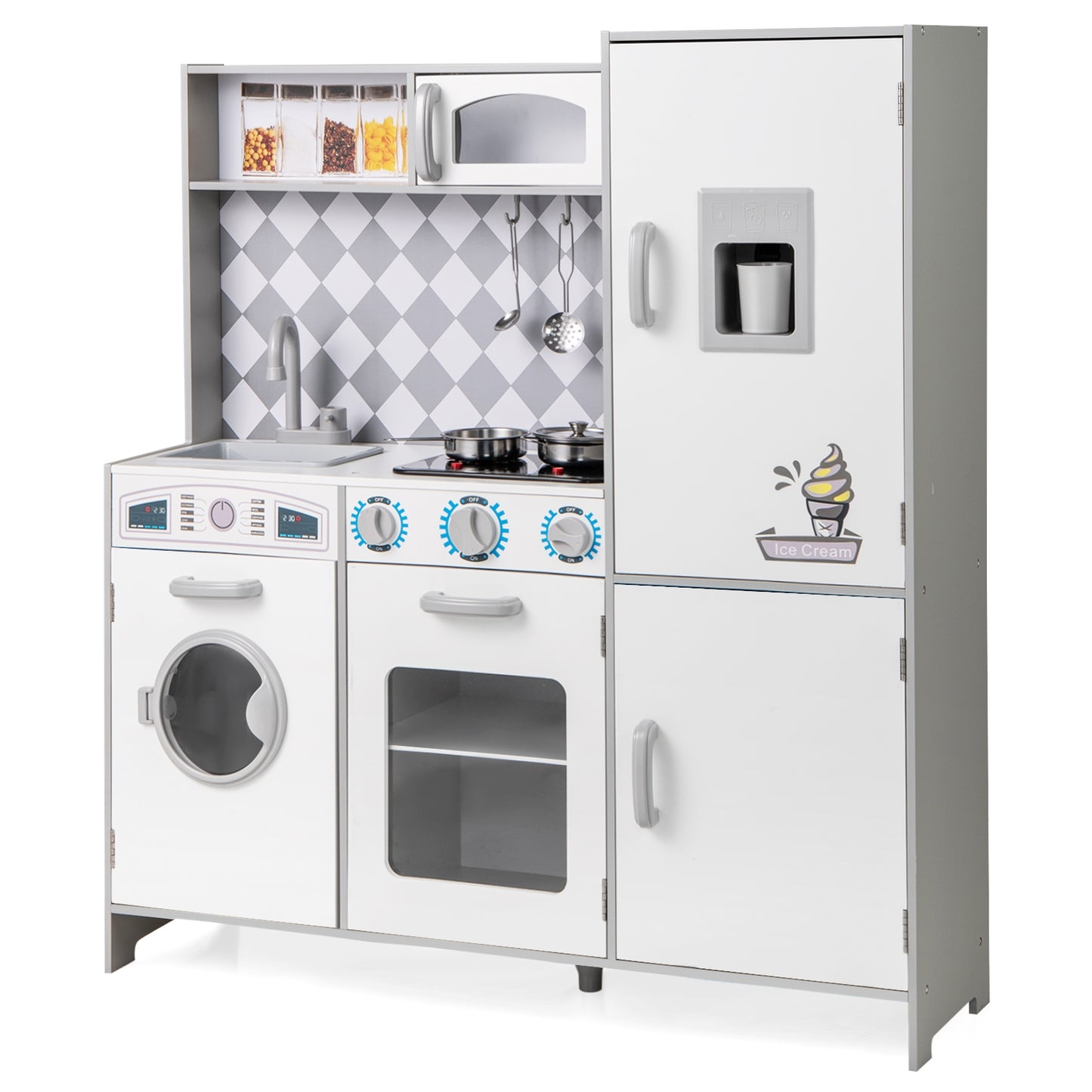 Pretend Play Kitchen for Kids Aged 3+ with Real Sounds and Lights-White Kids Crystal