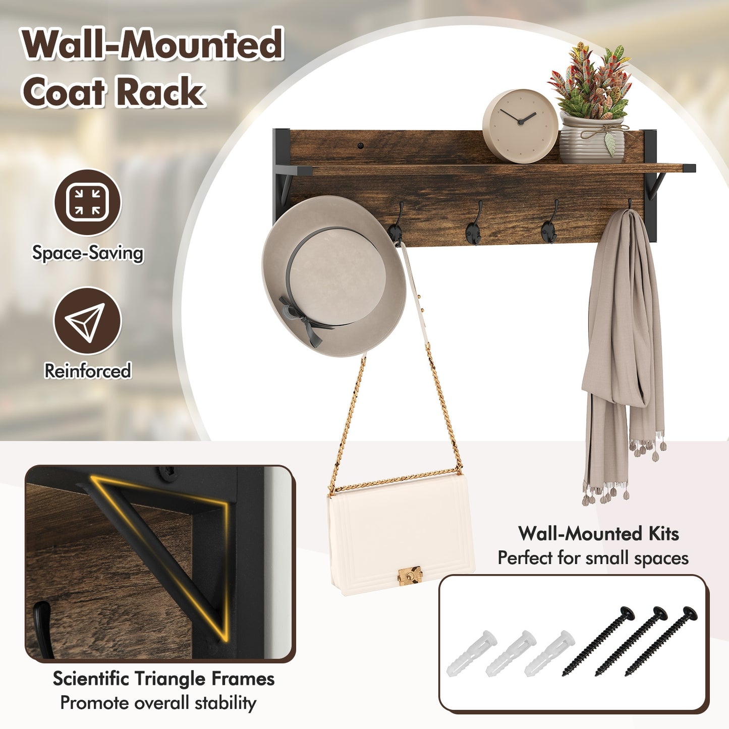 Coat Rack Shoe Stand Set 5-Tier Shoe Rack with Wall-Mounted Coat Hanger-Brown Kids Crystal