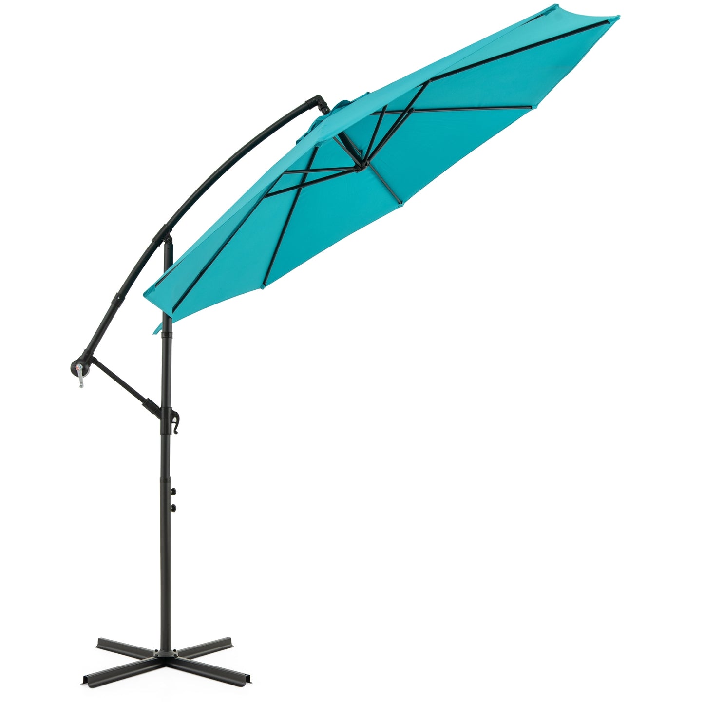 10 Feet Offset Umbrella with 8 Ribs Cantilever and Cross Base-Turquoise Kids Crystal