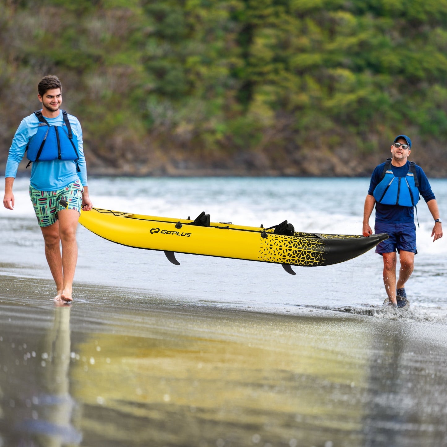 Inflatable 2-person Kayak Set with Aluminium Oars and Repair Kit-Yellow