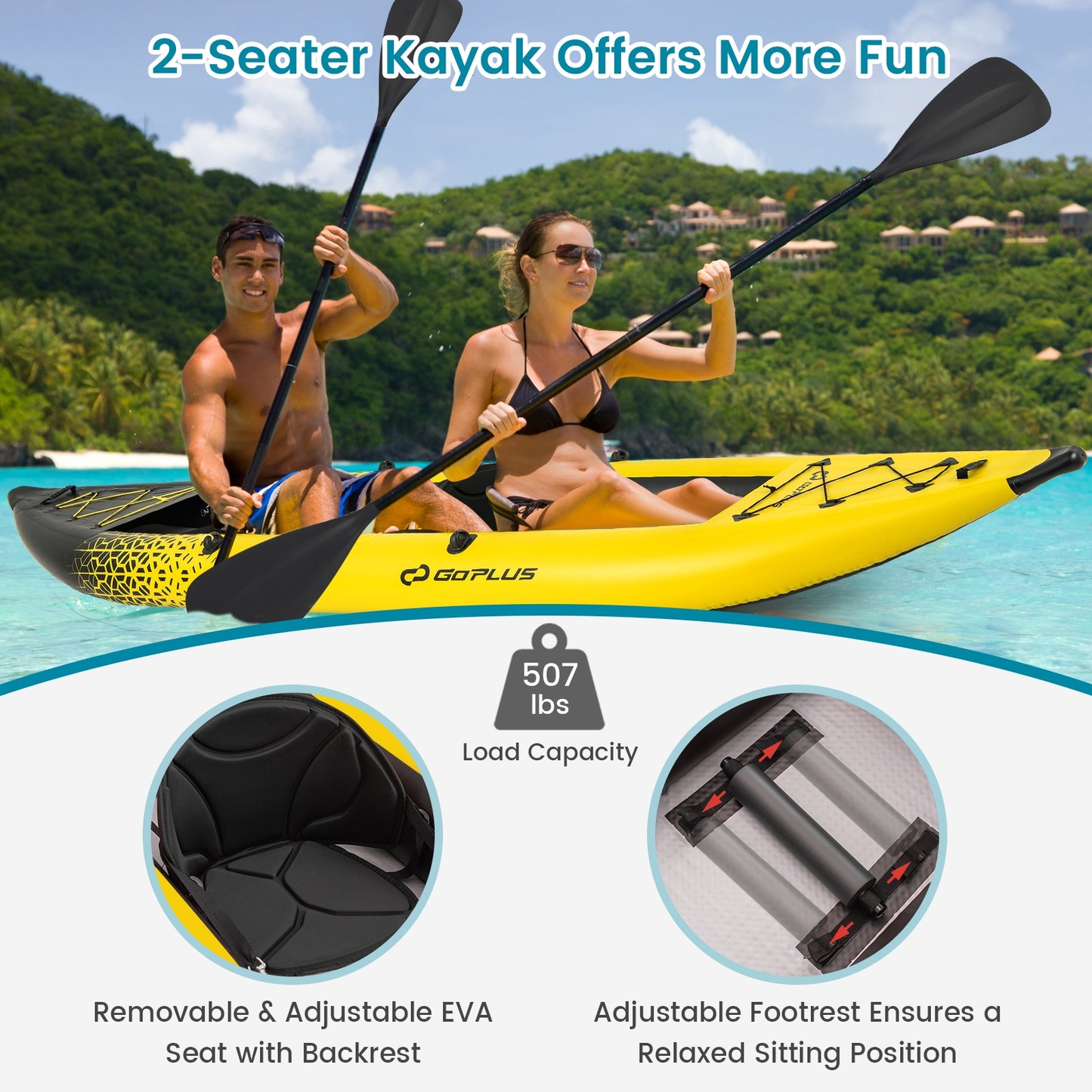 Inflatable 2-person Kayak Set with Aluminium Oars and Repair Kit-Yellow