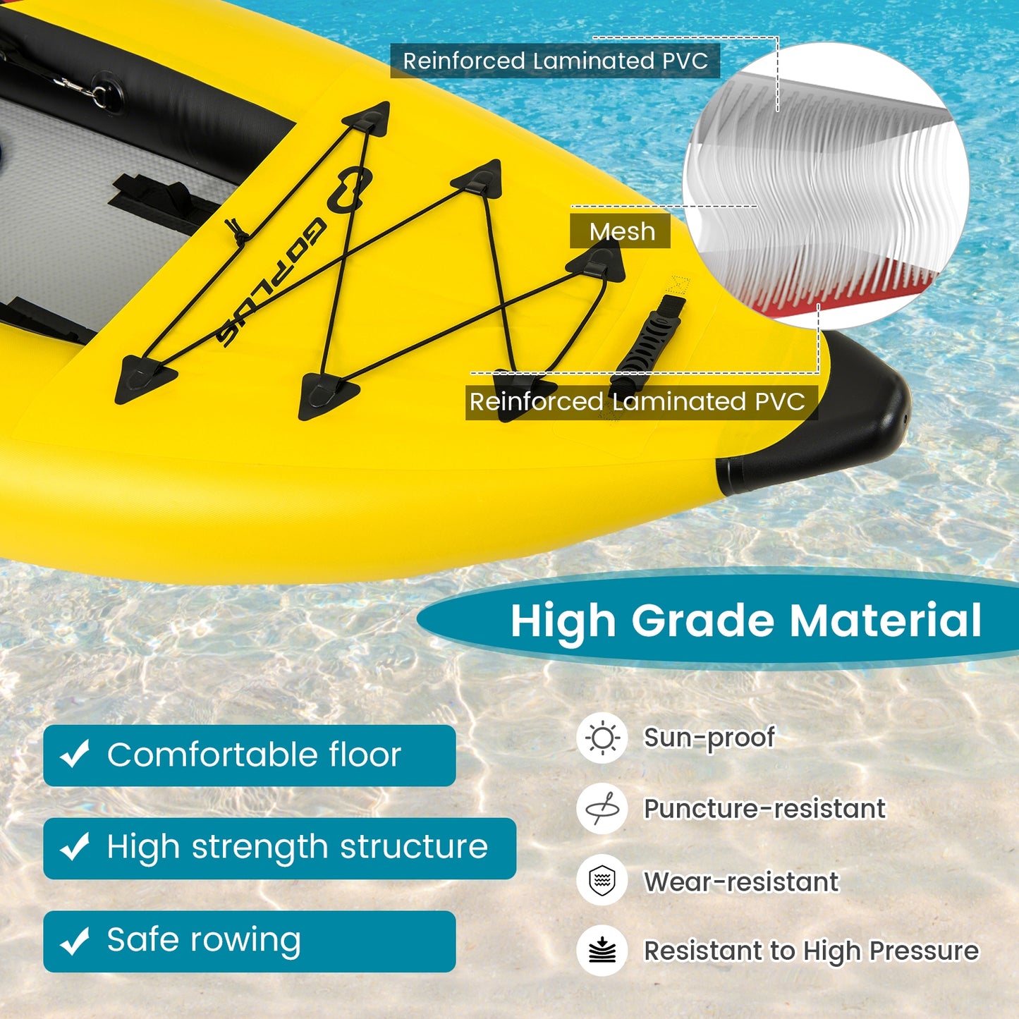 Inflatable 2-person Kayak Set with Aluminium Oars and Repair Kit-Yellow