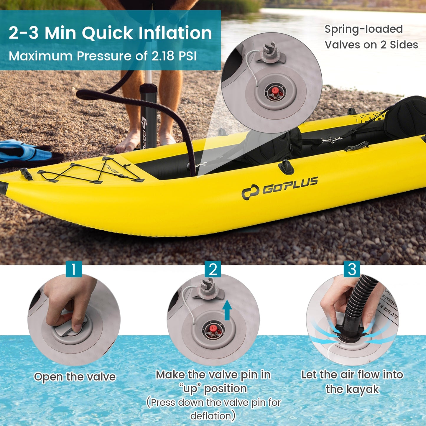 Inflatable 2-person Kayak Set with Aluminium Oars and Repair Kit-Yellow Kids Crystal