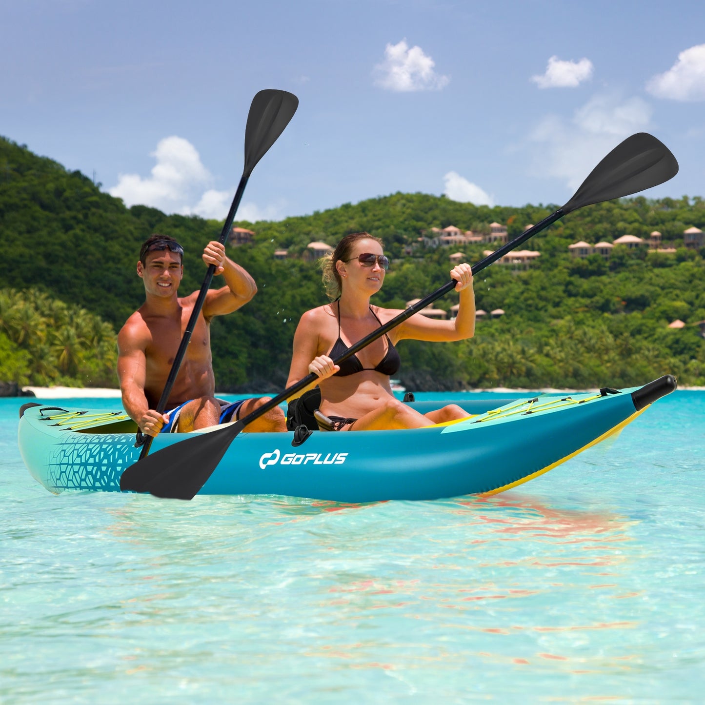 Inflatable 2-person Kayak Set with Aluminium Oars and Repair Kit-Green