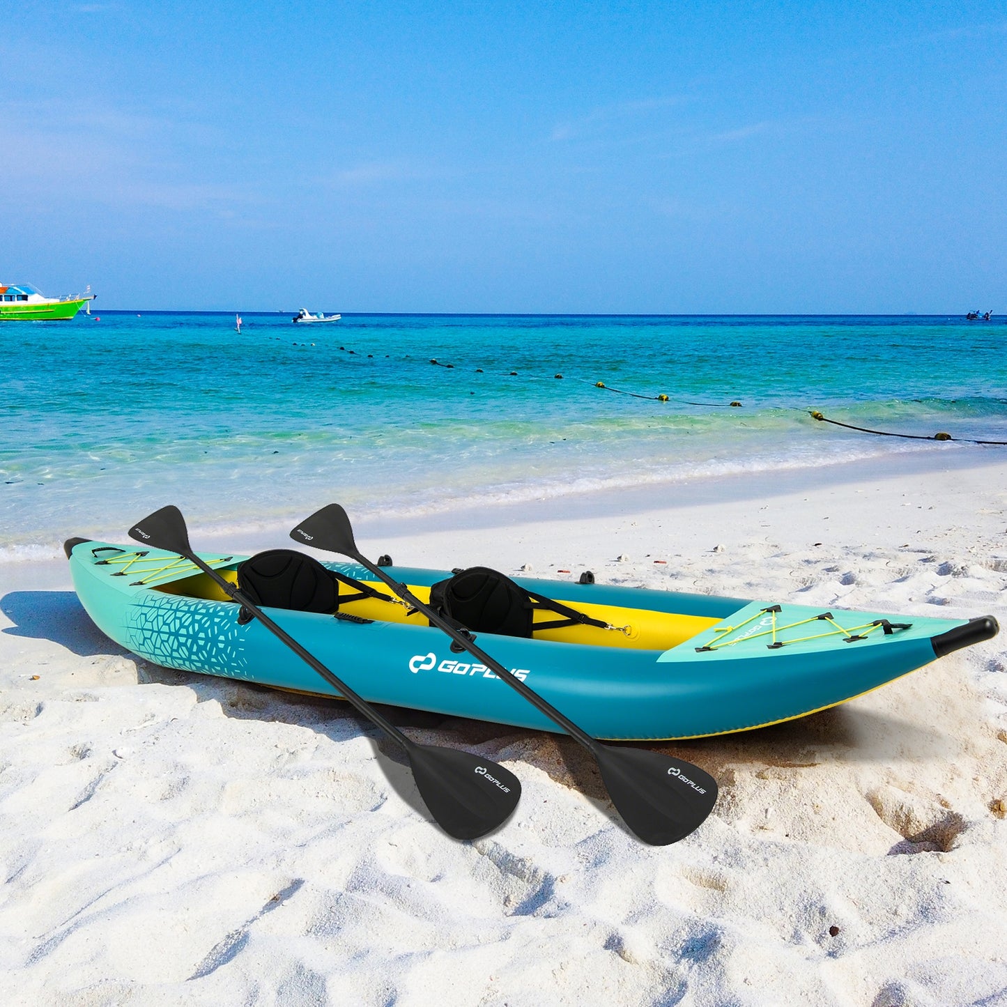 Inflatable 2-person Kayak Set with Aluminium Oars and Repair Kit-Green