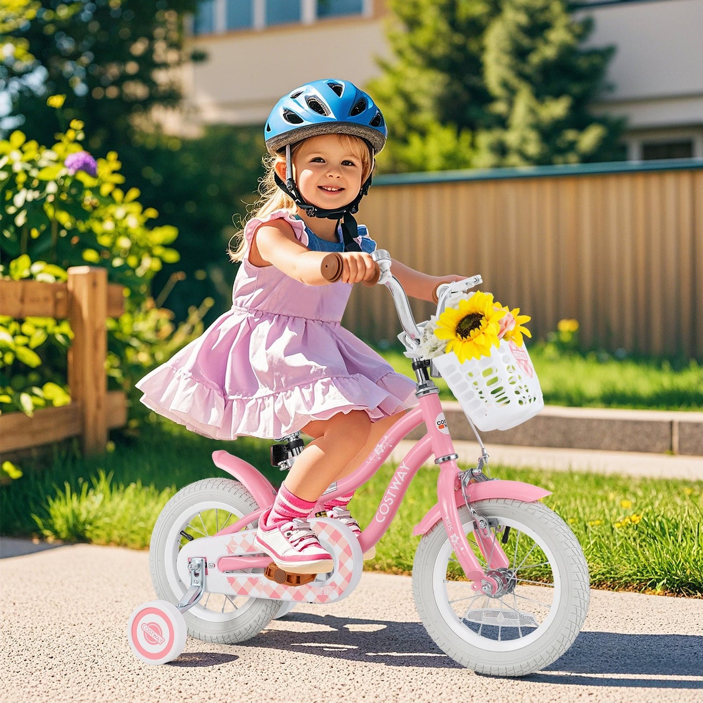 12 Inch Kids Bike with Training Wheels and Basket for Boys Girls 3-4 Years Old Kids Crystal