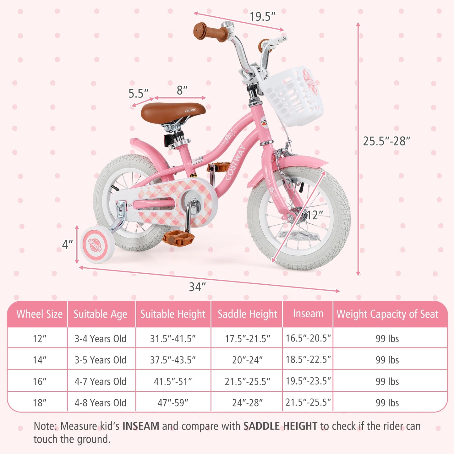 12 Inch Kids Bike with Training Wheels and Basket for Boys Girls 3-4 Years Old Kids Crystal